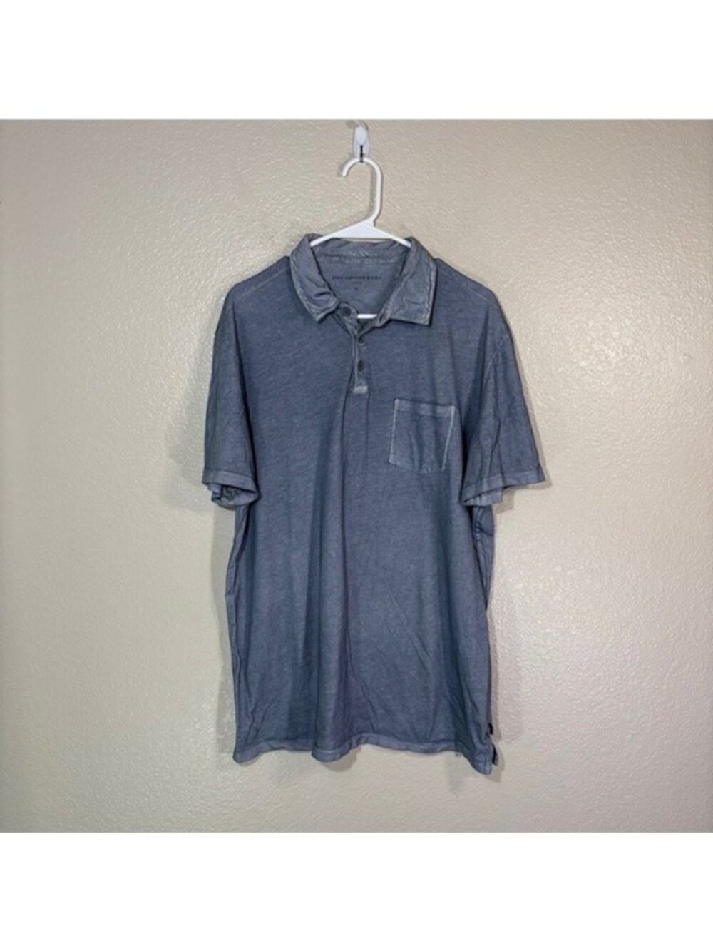 John Varvatos Polo Mens XL Shirt Gray Blue Distressed Washed Pocket